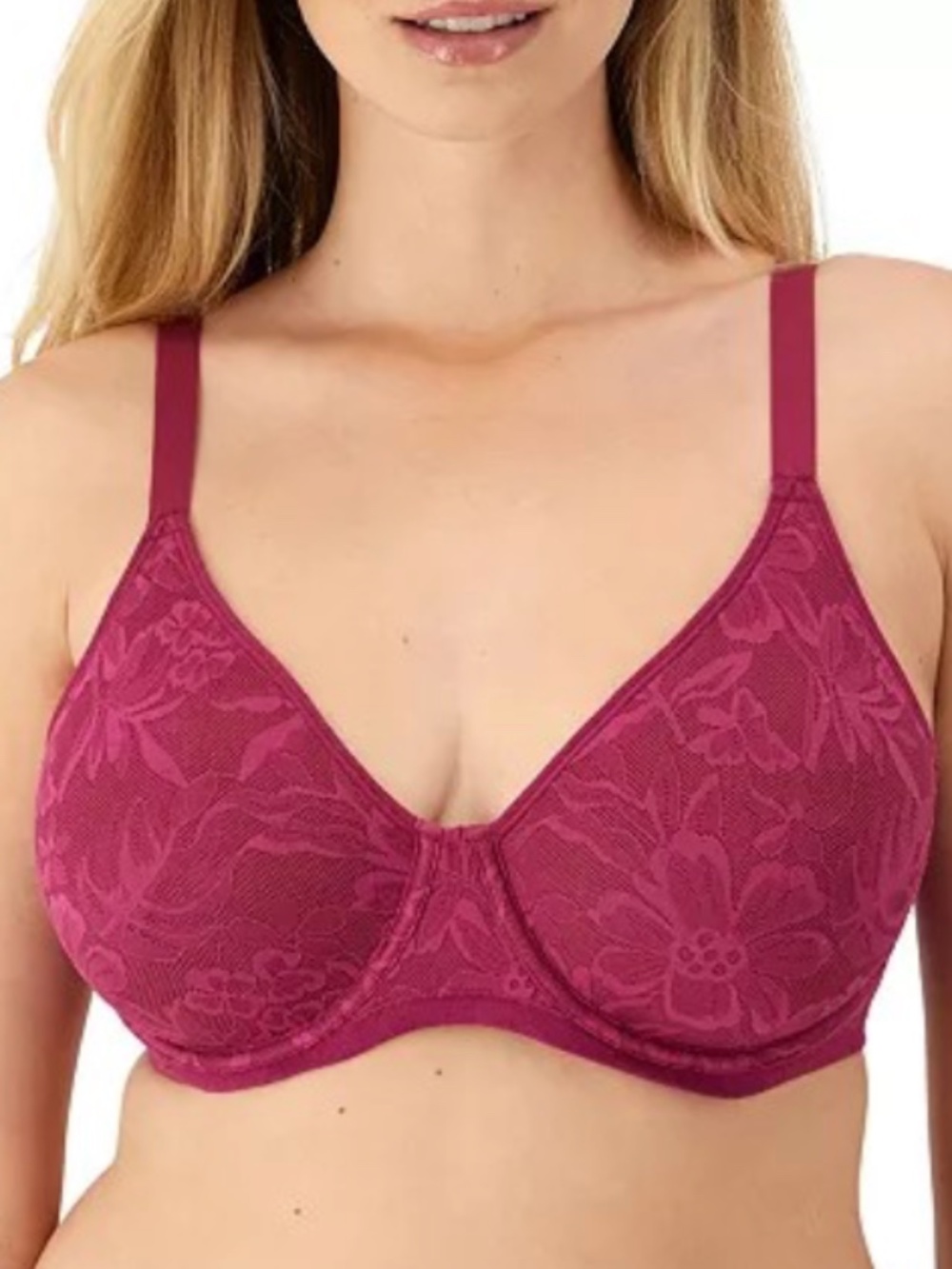 Bali® Breathe® Lace Convertible Strap Underwire Bra DF7590 Color: Deep Cerise